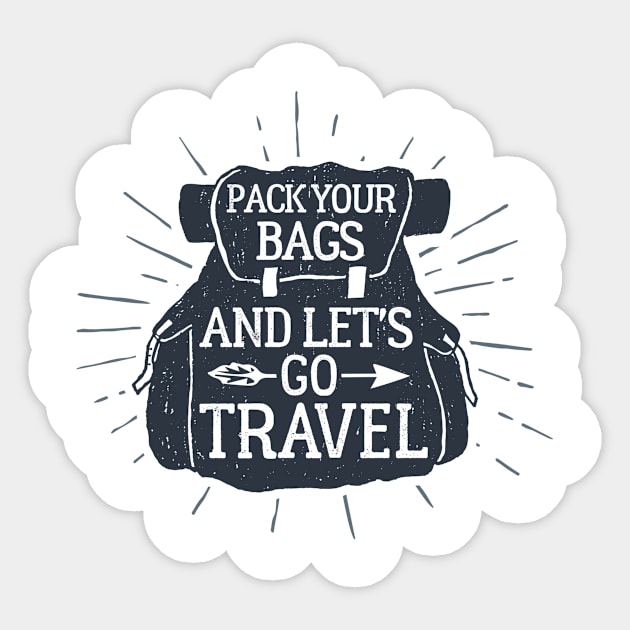 Pack Your Bags and Let's Go Travel, Black Design Sticker by ArtStellar